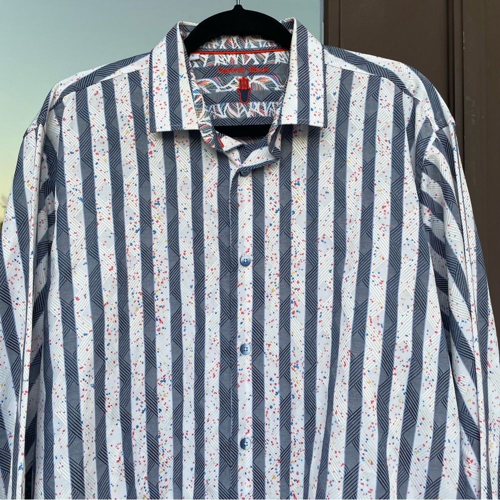 Luchiano Visconti Black White Striped Confetti Shirt L